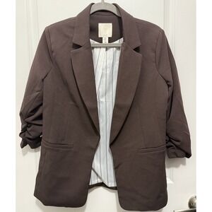 ]Joie Brown Blazer Women's Size S Ruched 3/4 Sleeve Open Front Lined Jacket NWT